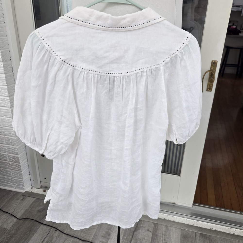 Anthropologie White Linen Women's Top S - Picture 5 of 10